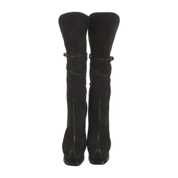 SAINT LAURENT Tribute 105 Black Suede Knee High Tall Platform Heels Boots 37 - Picture 3 of 7